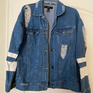 Distressed denim Jean Jacket size Large